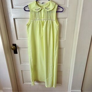 Vintage The Bay Embroidered Light Neon Yellow Green Long Nightgown with Collar